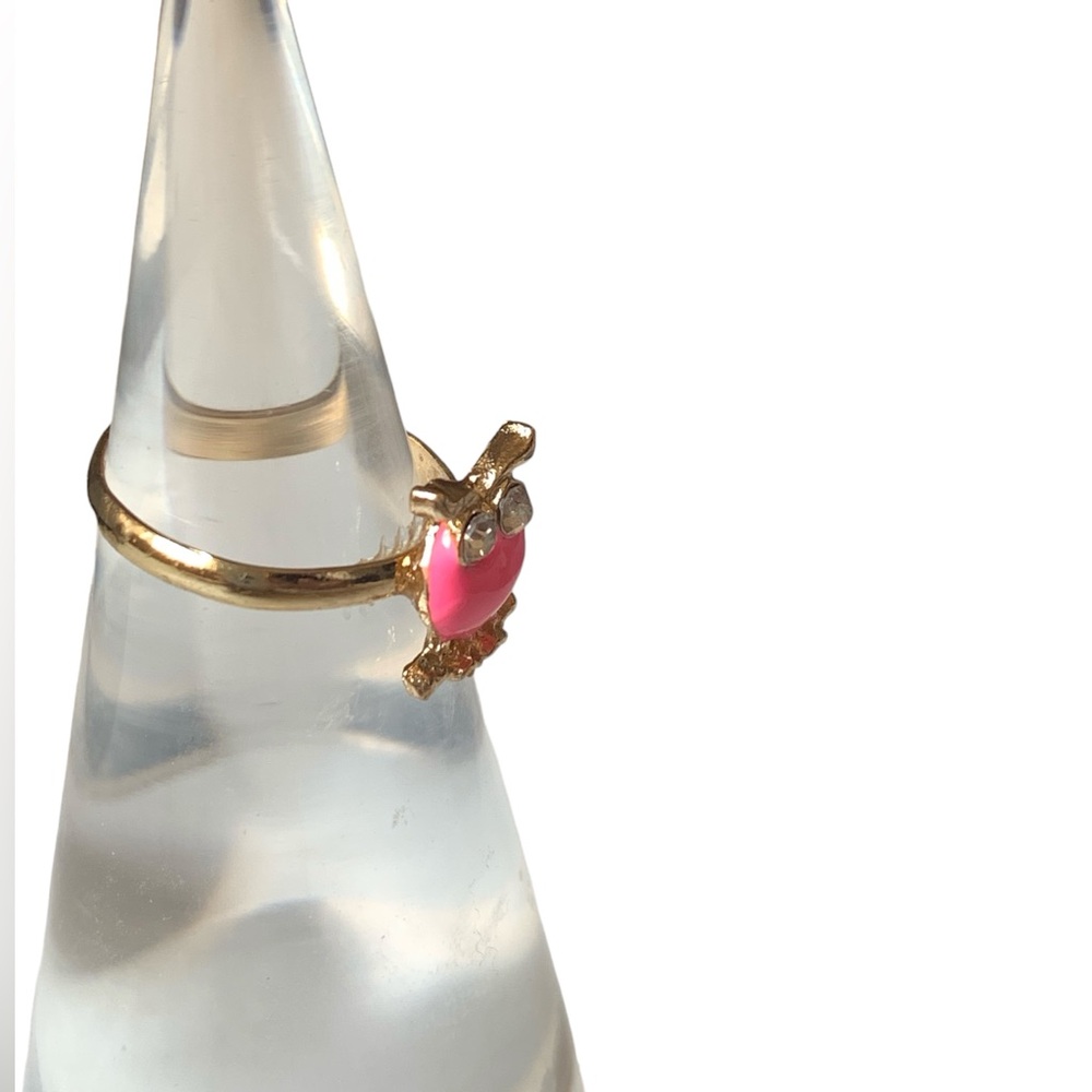 Cute Pink & Gold Owl Adjustable Ring Rhinestone Eyes Little Girls Ring Jewelry - Picture 3 of 4